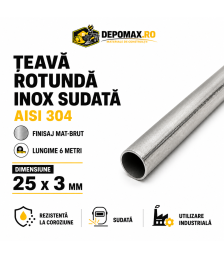 Teava rotunda inox sudata AISI 304, 25 x 3 mm, 6 metri